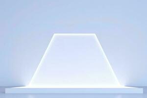 Realistic podium display with neon white lights, Product display background with light frame, White prodium product display with light effect, neon lights background, generate ai photo