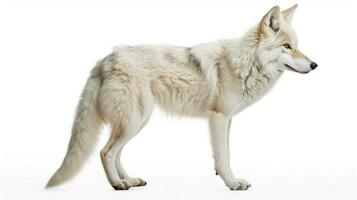 A lone coyote Canis latrans isolated on white background w in the winter snow in Canada, generate ai photo