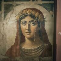 fresco retrato de mujer desde Pompeya restos, antiguo Roma, Italia, generar ai foto