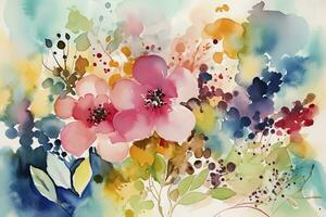 Use watercolor to create a series of abstract floral patterns, using color and shape to capture the essence of flowers without depicting them realistically, generate ai photo