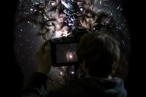 Photographing the Tarantula Nebula, a massive star-forming region located in the Large Magellanic Cloud, a satellite galaxy of the Milky Way, generate ai photo