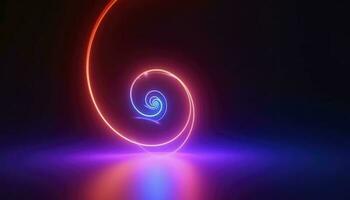 3d render, abstract geometric neon background, glowing spiral line, simple helix. Minimalist wallpaper, generate ai photo