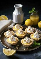 Lemon meringue tarts, one bite desserts idea, generate ai photo