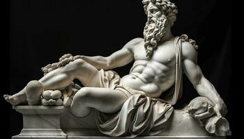Marble statue of greek god with cornucopia in his hands, generate ai photo