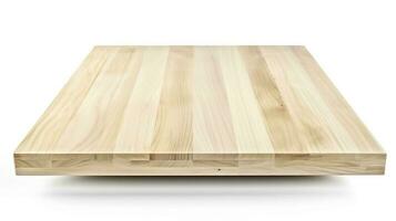 vacío madera mesa en aislado blanco antecedentes con monitor montaje para producto, generar ai foto