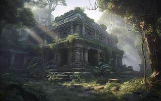 illustration of ancient temple ruins in a jungle photo