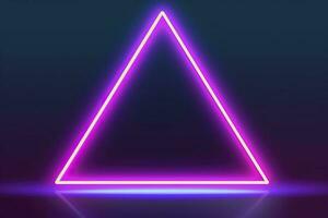 3d render, abstract fantasy background. Unique futuristic wallpaper with a triangular geometric shape glowing with pink red neon light, colorful, generate ai photo