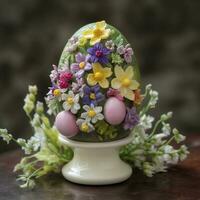 Pink Flower Arrangement, Easter Decoration, Frohe Ostern Means Happy Easter , generate ai photo