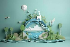 Paper art , Ecology and world water day , Saving water and world Environment day, environmental protection and save earth water , Generate Ai photo