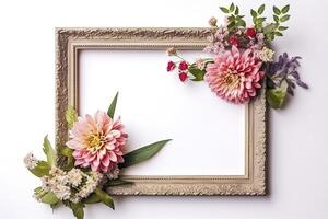 empty frame Vintage Frame With Flower decoration around frame. photo