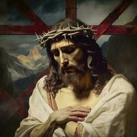 The sufferings of Jesus Christ in the crown of thorns. AI generativ. photo