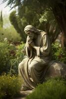 Jesus Christ praying in the garden of olive. AI generativ. photo