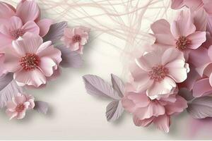 3d illustration mural wallpaper . pink flowers in light background for wall decorative, generate ai photo