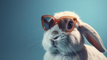 Cool bunny with sunglasses on colorful background. photo