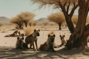 A young spotted hyena pup resting in the shade , generate ai photo