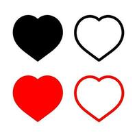 Black and red heart in solid and outlined styles. Vector like icon.