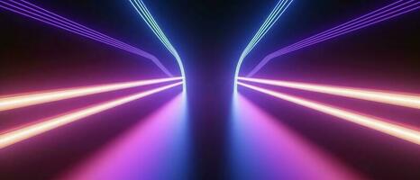 3d rendering, rounded pink blue neon lines, glowing in the dark. Abstract minimalist geometric background. Ultraviolet spectrum. Cyber space. Futuristic wallpaper, generate ai photo