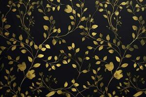 3d wallpaper mural. golden branches leave. black art background, generate ai photo