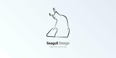 Laughing seagull logo design, bird with head back, seagull line art vector