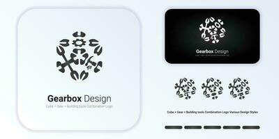 gearbox logo design, a combination of gear, cube and building tools vector