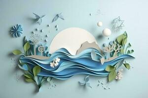 Paper art , Ecology and world water day , Saving water and world Environment day, environmental protection and save earth water , Generate Ai photo