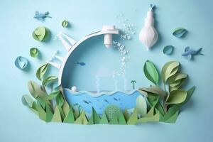 Paper art , Ecology and world water day , Saving water and world Environment day, environmental protection and save earth water , Generate Ai photo