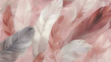 coloured feathers in pink on the background, in the style of subtle shading, anime aesthetic, wallpaper, pigeoncore, free brushwork, translucent color, generat ai photo