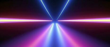 3d rendering, rounded pink blue neon lines, glowing in the dark. Abstract minimalist geometric background. Ultraviolet spectrum. Cyber space. Futuristic wallpaper, generate ai photo