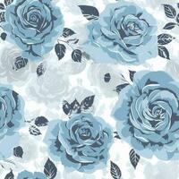 Classic blue seamless pattern with flowers, generate ai photo