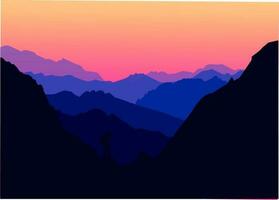 tourist in the mountains at dawn vector