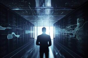 Data center and computer servers with information background. image illustration photo
