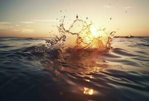 splashing, hd, water, sunset, water splash, water drops, water, sunset, water drop,, in the style of bokeh panorama, generate ai photo