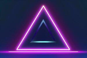 3d render, abstract fantasy background. Unique futuristic wallpaper with a triangular geometric shape glowing with pink red neon light, colorful, generate ai photo