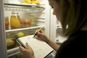 apertura refrigerador a hacer compras lista, generar ai foto