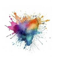 Bright colorful watercolor stain splash splatter brush stroke on white background. Modern vibrant aquarelle spot. Decorative trendy isolated design on white. Element, generate ai photo