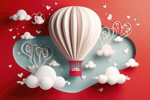 Paper cut style, valentine day with heart balloon and love, photo