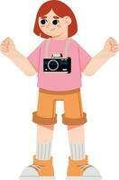 turista niña con cámara icono aislado vector