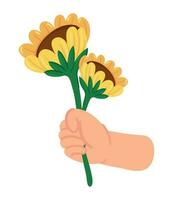hand with flowers icon isolated white background vector