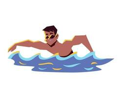 hombre nadando en el mar icono aislado vector