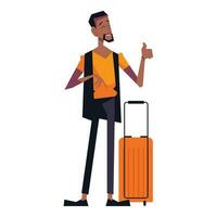 Traveling man quickly walks with suitcase icon isolated vector