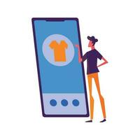 man buying by mobile phone icon isolated vector