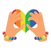 hands with LGBTQ flag in heart icon isolated vector