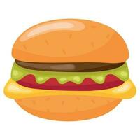 Grilled beef burger, cheese and tomato on bun icon isolated vector