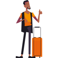 Traveling man quickly walks with suitcase png