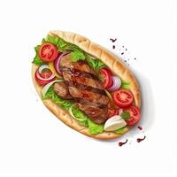 Kebabs are Middle Eastern food with bread beef and vegetable photo