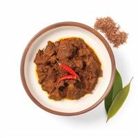 Rendang Padang spicy beef stew from Padang Indonesian traditional food. photo
