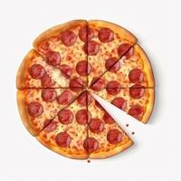 Pizza italiano alimento, plano laico estilo blanco antecedentes. ai generado foto