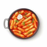 Tteokbokki is a Korean rice flour dish cooked in a spicy and sweet gochujang spice. . photo