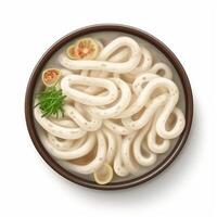 Udon Japanese food, made from wheat flour and is thick and slightly wide. . photo