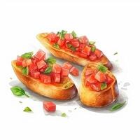 Bruschetta un pan tostado, ajo, aceituna aceite, sal y pimienta. ai generado. foto